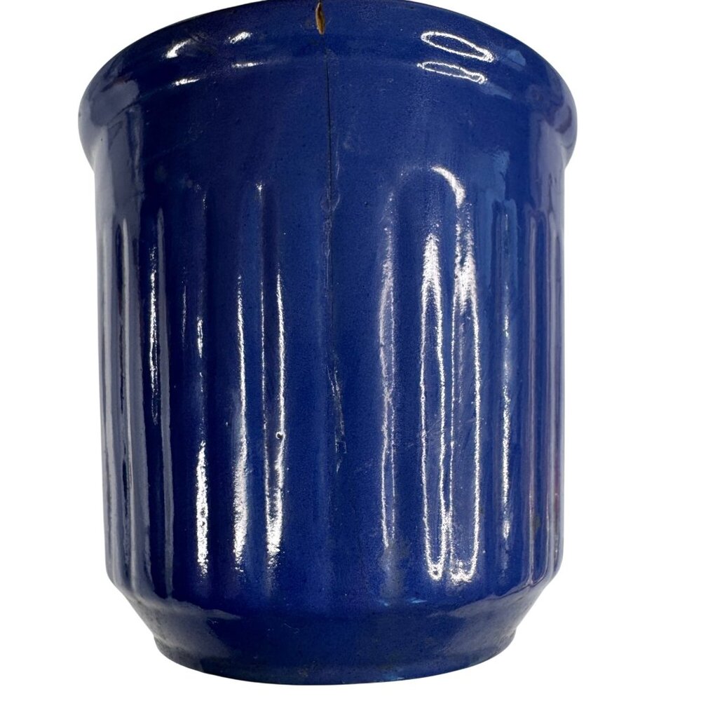 Redwing 1930s Glazed Ceramic Beater Jar Bowl Blue Ridged 5x5.25" Flaw Vintage - Picture 16 of 16